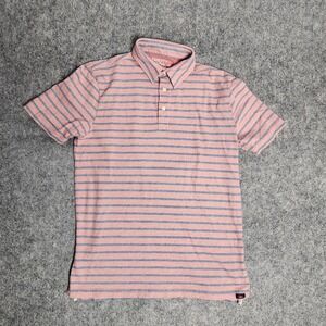 Faherty Isle Polo Shirt Men S Pink Blue Stripe Organic Cotton Golf Short Sleeve